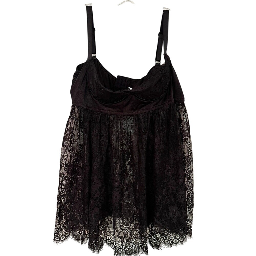 Coquette Diva Lace Bottom Chemise Lingerie Women's 3X Black Underwire Bra Sexy
